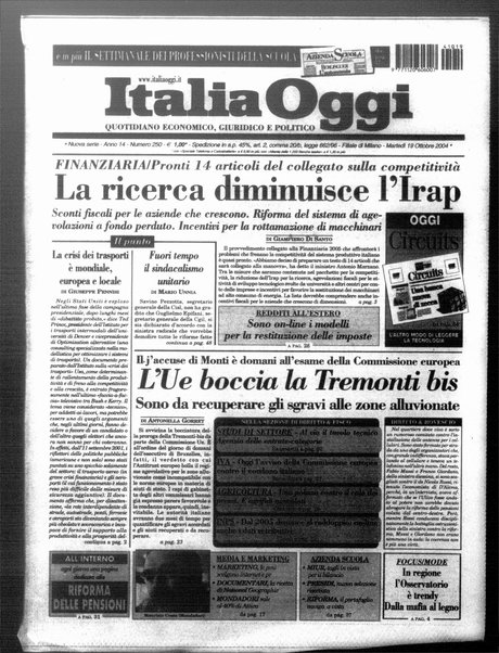 Italia oggi : quotidiano di economia finanza e politica